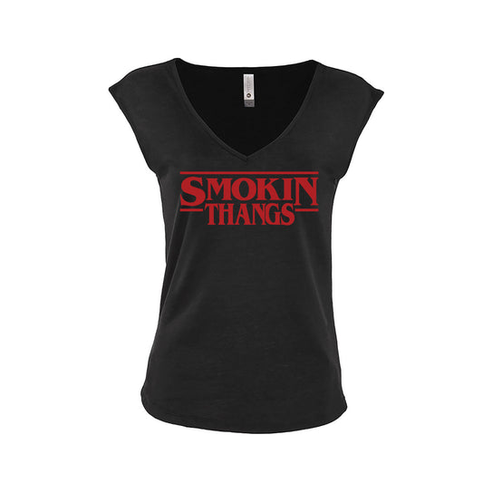 SMOKIN THANGS Ladies Sleeveless V Shirt - Black